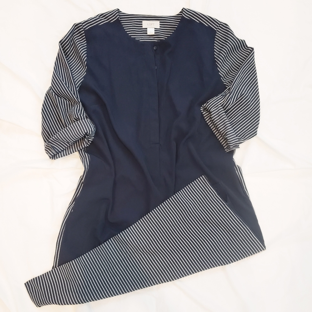 Loft Navy Pinstripe Shirt Dress